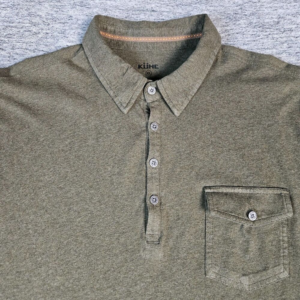 KUHL Mens XL Wildfibre Shirt Olive Green Long Sleeve 100% Organic Cotton Pocket